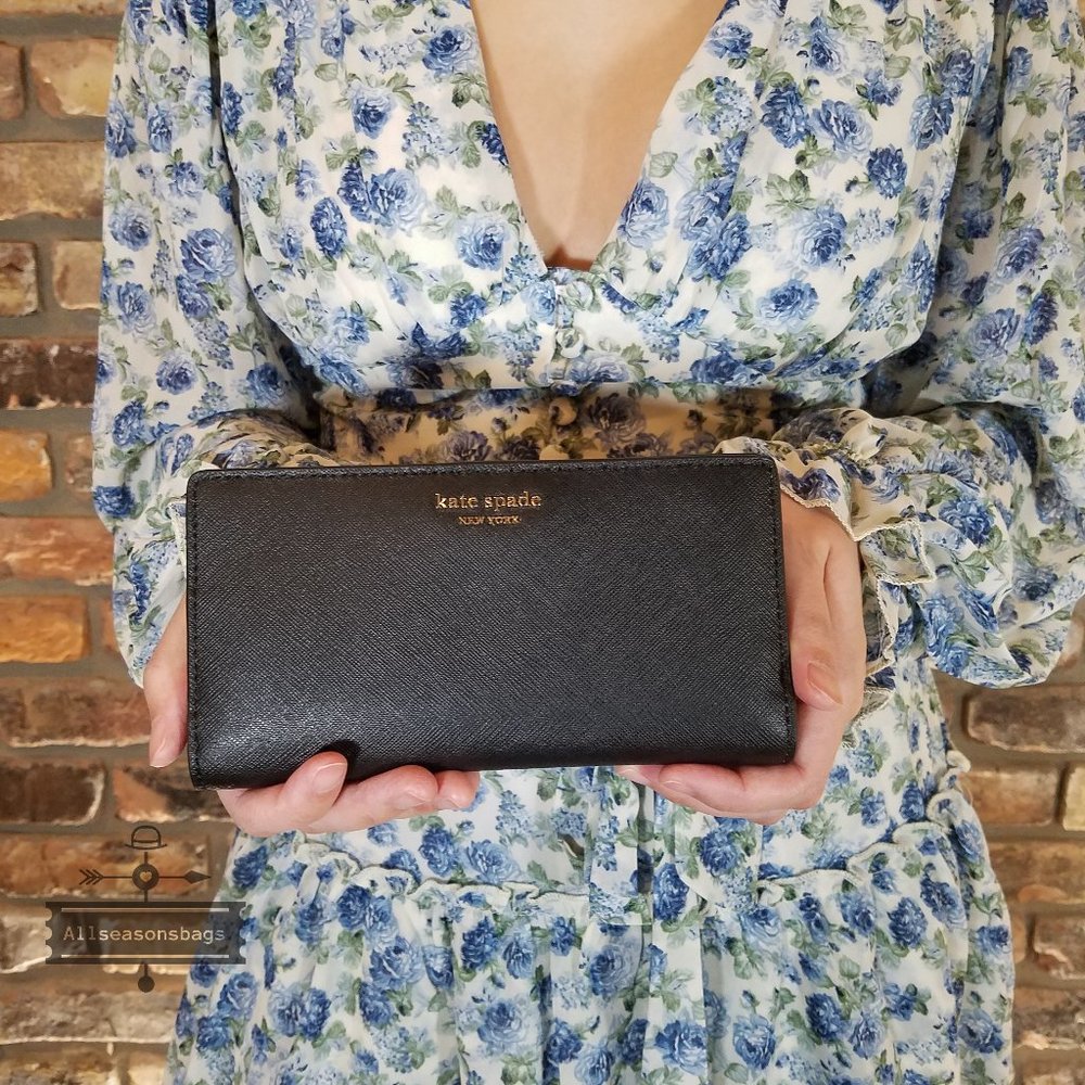 Kate Spade Bifold Wallet Black Leather Cameron